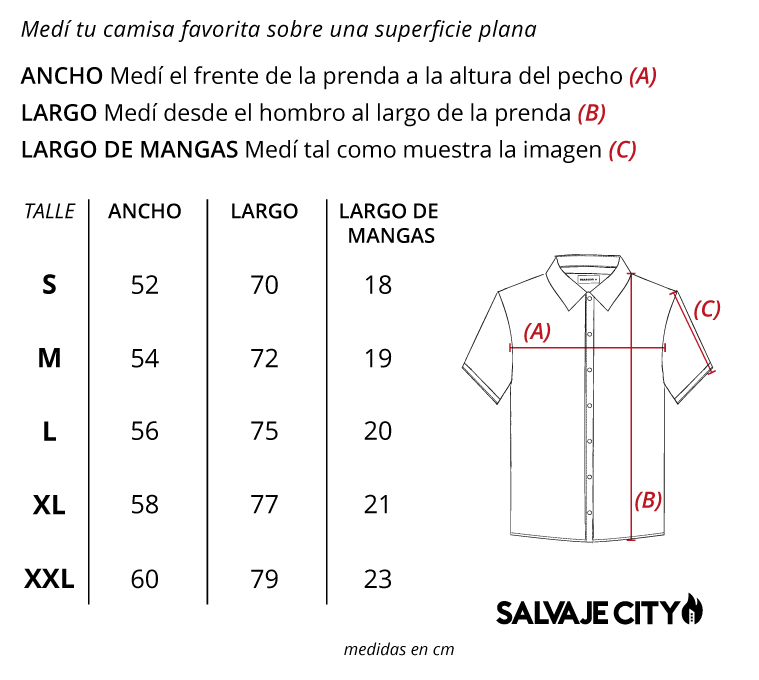 Tabla de talles Camisas holidays